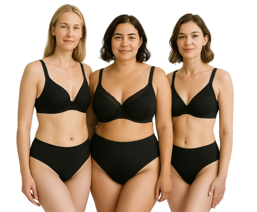 Culottes menstruelles Sittelle portées par 3 femmes.